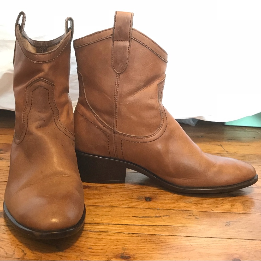 Soft Tan Leather Cowboy Booties